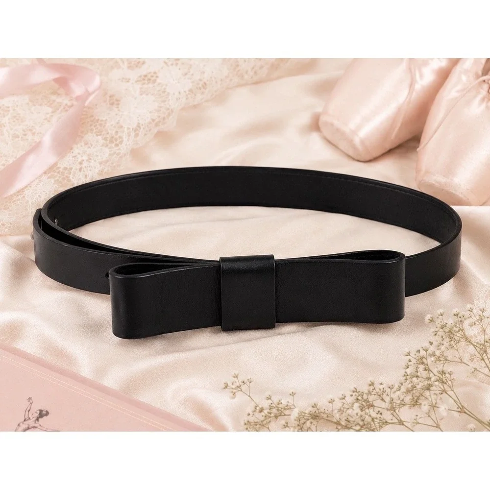 Vtg Gap‎ Black Leather Bow Belt Classic Preppy Coquette Women M Made In USA Y2K